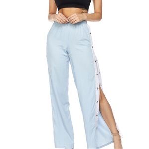 Spring Trend! Light Denim Button Side Track Pants